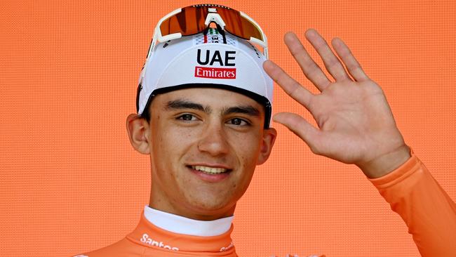 Isaac Del Toro celebrates his stage win. (Photo by Tim de Waele/Getty Images)