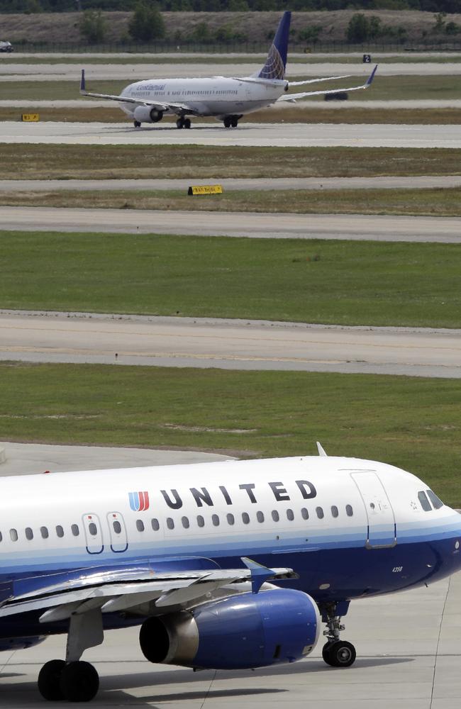 A United Airlines plane taxis toward a runway at George Bush Intercontinental Airport in Houston, Texas, where the alleged incident took place.