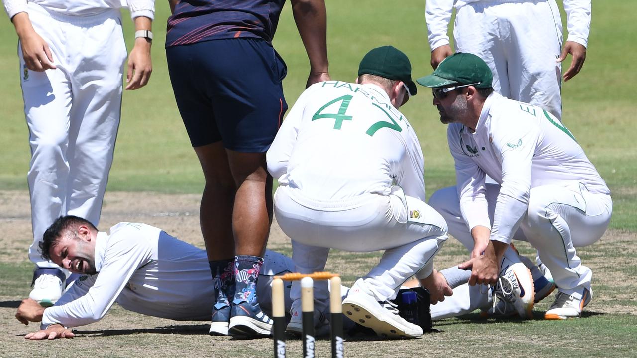 Keshav Maharaj of the Proteas injured. (Photo by Lee Warren/Gallo Images)