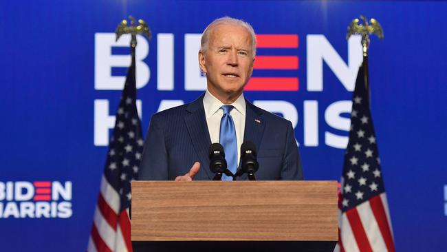 Democratic presidential nominee Joe Biden delivers remarks at the Chase Center in Wilmington, Delaware. Picture: AFP