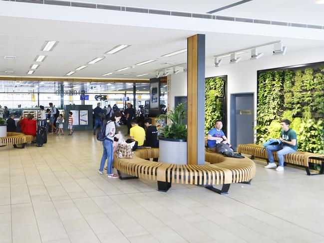 A green wall is a new fixture at Hobart airport’s new departure lounge. Picture: MATT THOMPSON