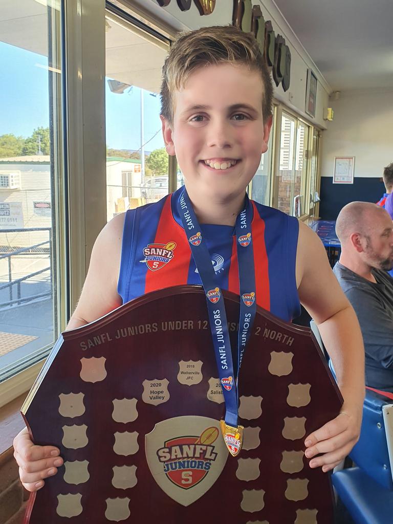 SA Little Legend Brody Wilson, 12, Hope Valley Football Club. Brody captained his U12's footy team and led them undefeated to the Grand Final. In the 4th quarter, with 90 seconds left on the clock, the Hope Valley U12's were five points down. Brody had possession of the ball when he was tackled which resulted in a free kick. Brody, from the eastern pocket, diagonally in front of goal, and kicked an accurate 'captain's goal' to sneak in front of TTG, helping his side win their first Grand Final by one point. Picture supplied.