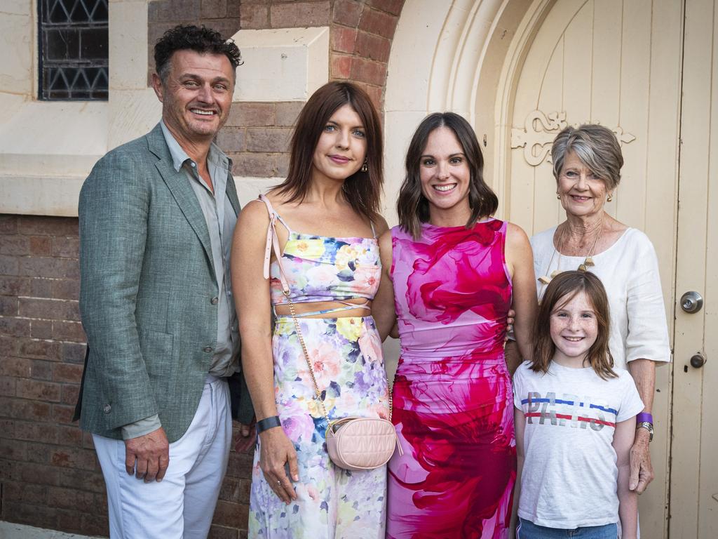 At Toowoomba Fashion Festival are (from left) Rupert Le Poer Trench, Michelle Williams, Emilie Cawcutt, Maggie Cawcutt and Lynn Williams at The Armitage Centre, Saturday, March 16, 2024. Picture: Kevin Farmer