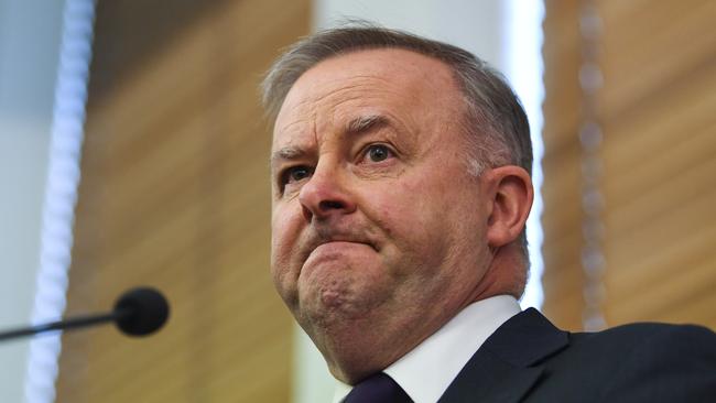 Newly endorsed Australian Opposition Leader Anthony Albanese addresses th Labor party Caucus meeting/ Picture: AAP