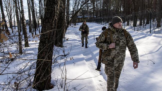 Members of the Ukrainian Border Guard patrol the border between Ukraine, Russia and Belarus. Picture: Getty Images.