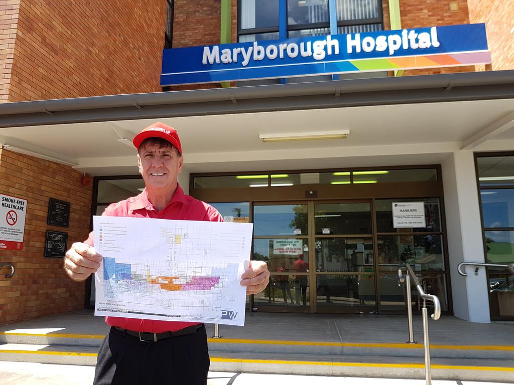 Maryborough MP Bruce Saunders with plans for the upgrade to the Maryborough Hospital.