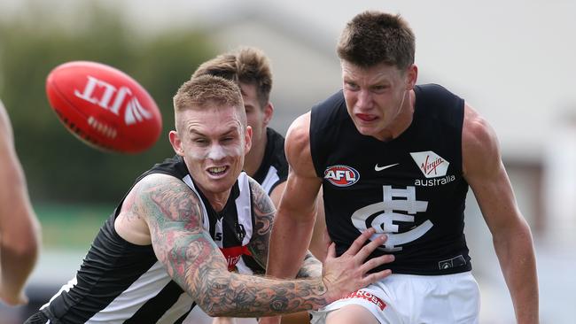 Carlton's Sam Walsh and Collingwood's Dayne Beams won plenty of the ball. Pic: Michael Klein