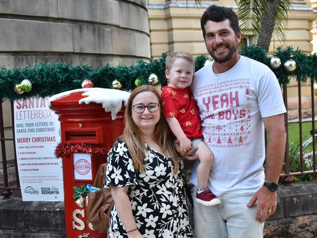 The McFadzen family - Courtney, Brenton and Sawyer - at the CBD Christmas Fair in Rockhampton on December 3, 2022.