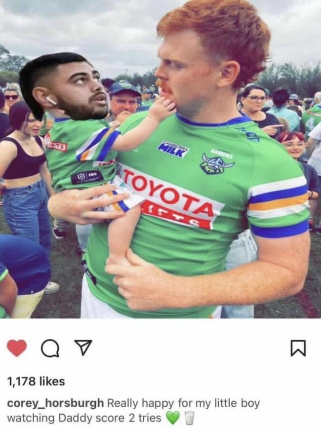 Corey Horsburgh took to instagram to respond to the sledge, rubbing salt into Hunt's wounds. Picture: Instagram.