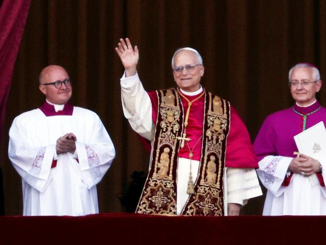 Pope Leo XIV is seen for the first time from the Vatican balcony. Picture: Getty