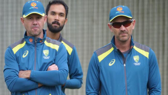 Ricky Ponting and Justin Langer look on as the squad are put through their paces. Picture: Cricket Network