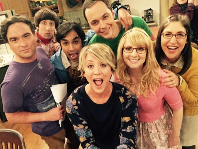 Cast ... Kaley Cuoco, centre, and her Big Bang Theory co-stars. Picture: Instagram                        <a class="capi-webframe" capiId="e0d08cd0ef6715337c492b9260517164"></a>                        <a class="capi-webframe" capiId="_BEGIN:1227603623426:END_"></a>