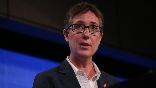 ACTU Secretary Sally McManus addressing the National Press Club in Canberra. Picture Kym Smith