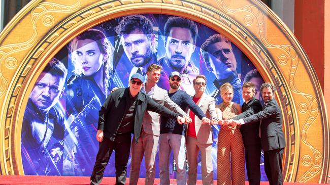 Hemsworth with (from left) President of Marvel Studios/Producer Kevin Feige, Chris Evans, Robert Downey Jr., Scarlett Johansson, Mark Ruffalo and Jeremy Renner. (Picture: Valerie Macon/AFP)