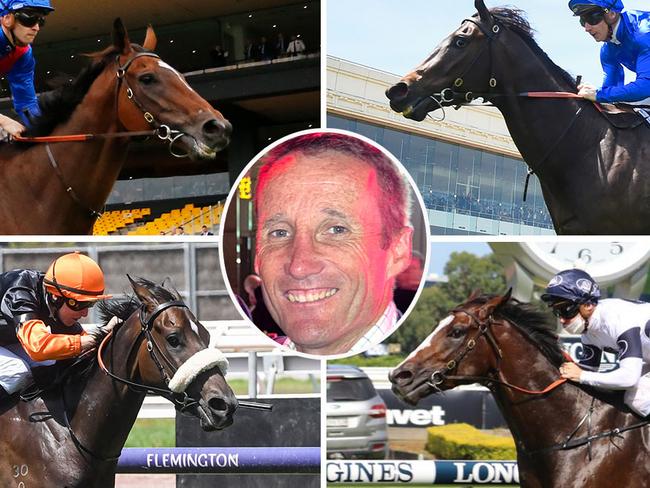 Damien Oliver likes Arapaho (top left) in Saturday's Zipping Classic, along with Pisces (top right) in the Sandown Guineas plus Maharba (bottom left) and Overpass in the Winterbottom Stakes.