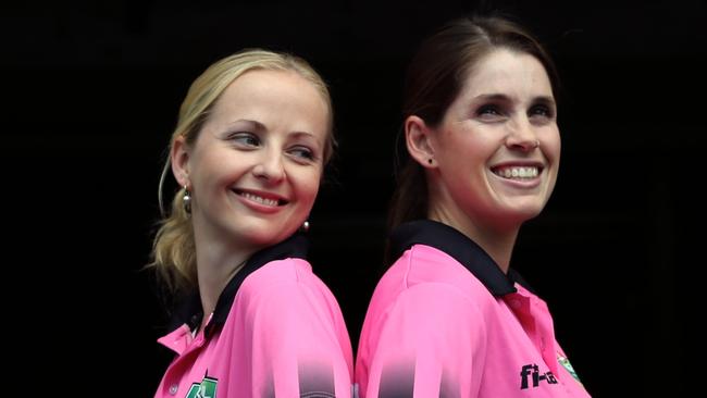 NRL officials Belinda Sleeman and Kasey Badger.