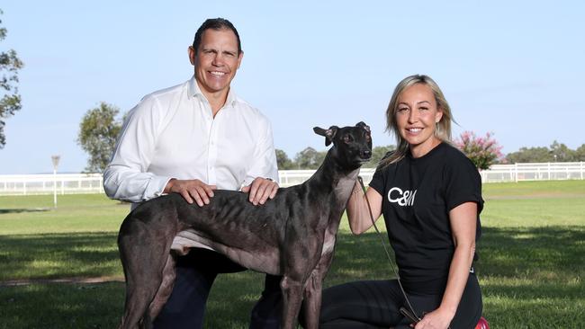 Tony Mestrov and trainer Michelle Sultana with her dog Unison. Picture: Richard Dobson