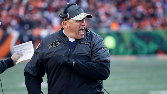 Head Coach Rex Ryan of the Buffalo Bills celebrates after a play during the third quarter of the game against the Cincinnati Bengals in November.