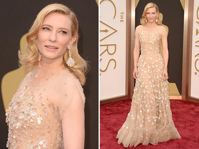 Cate Blanchett wearing Giorgio Armani dress on the red carpet at the Oscars 2014. Picture: Getty