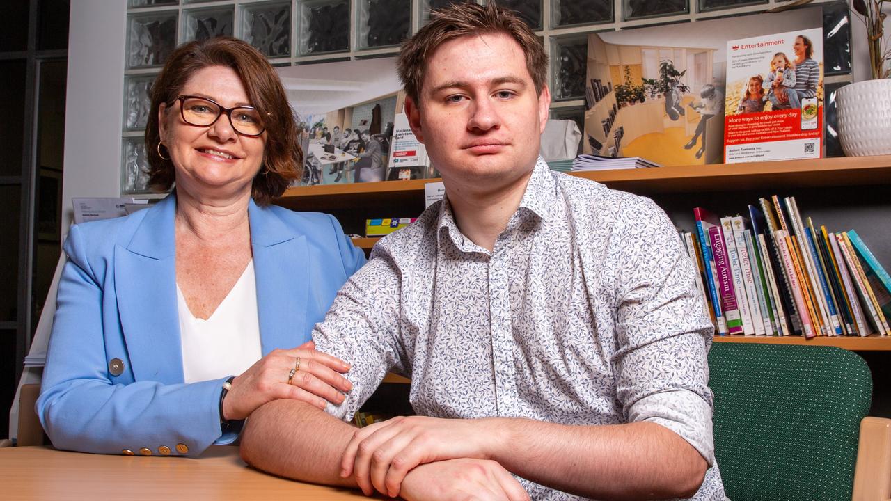 Carol Bergman-Wells and her son Kade Beechey, who is autistic, are concerned that people with autism could cease to be included in NDIS funding. Picture: Linda Higginson