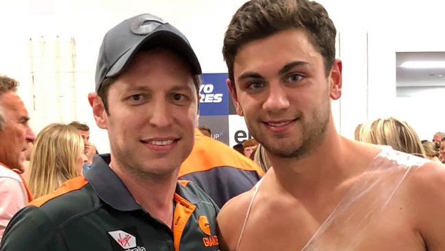 Taranto with dad Philip after the Round 2 game against Collingwood.