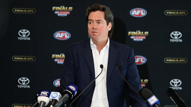 Gillon McLachlan, Chief Executive Officer of the AFL roasted guests during his pre-match address on Friday night. Picture: Dylan Burns