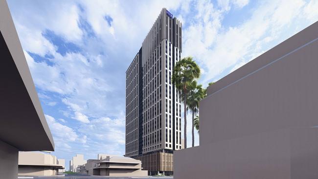 Artist impression of a proposed 31-storey student accommodation tower for Trinity Church on North Tce. Picture: Brown Falconer