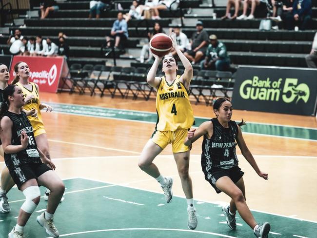 Jessie-May Hall in action for Australia at the FIBA Oceania U15s Championships. Picture: FIBA