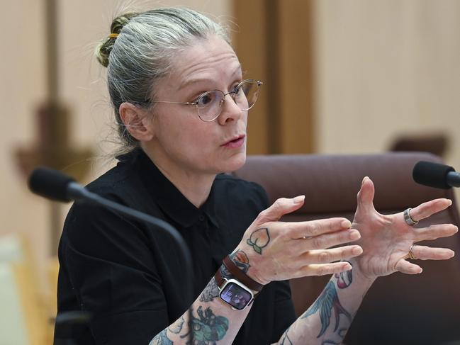 CANBERRA, AUSTRALIA, NewsWire Photos. NOVEMBER 7, 2023: People with Disability Australia President, Nicole Lee appears before a joint hearing into the capability and culture of the NDIA at Parliament House in Canberra. Picture: NCA NewsWire / Martin Ollman