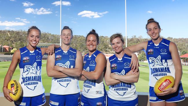 North Melbourne players Kaitlin Ashmore, Britt Gibson, Emma Kearney, Jess Duffin and Emma King, who will play a key role in 2020.