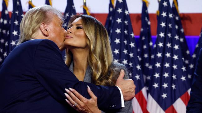 President-elect Donald Trump kisses wife Melania after his election win. Picture: Chip Somodevilla/Getty Images/AFP