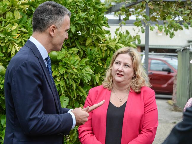 Mayo MP Rebekha Sharkie (with South Australian Premier Peter Malinauskas) is expected to retain her seat at the May 21 election. Picture: NCA NewsWire / Brenton Edwards