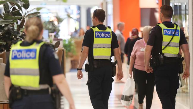 Police monitor customers at Westfield Geelong as part of Operation Bingo 2.0. Picture: Alan Barber