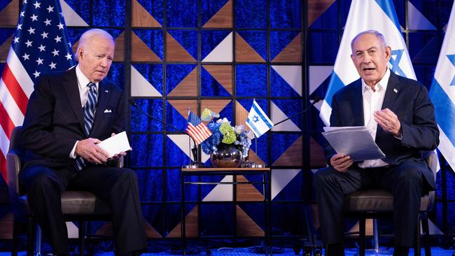 US President Joe Biden with Israel's Prime Minister Benjamin Netanyahu. Picture: AFP