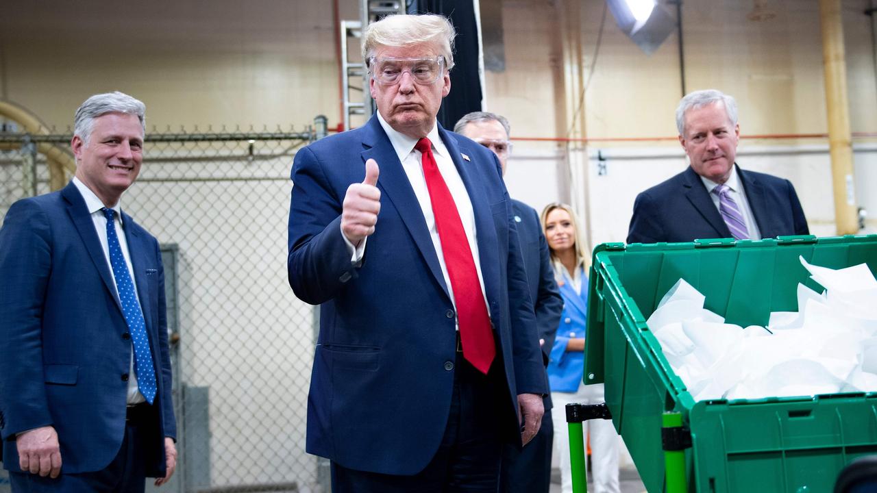 Trump thanked the ‘incredible patriotic and hardworking men and women’ of the Honeywell International Inc. factory, which is producing N95 masks. Picture: Brendan Smialowski/AFP