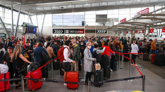 Airports and airlines are bracing for another huge couple of days as school holidays end in Queensland and Victoria and begin in Tasmania and South Australia. Picture: Justin Lloyd