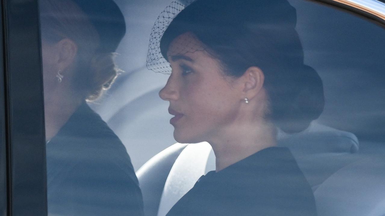 Meghan, Duchess of Sussex is driven behind the coffin of Queen Elizabeth II. Picture: AFP.