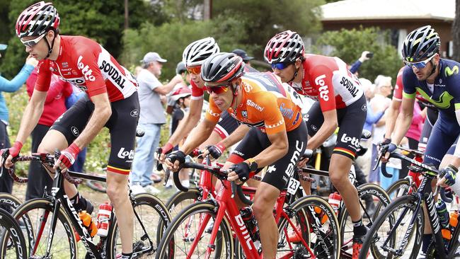 Richie Porte powers on during Stage 4 of the 2017 Tour Down Under. Picture: Sarah Reed