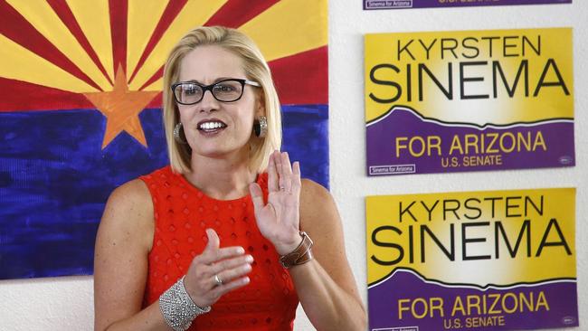 Kyrsten Sinema is the first openly bisexual member of congress and the first to list her religion as ‘none’. Picture: AP