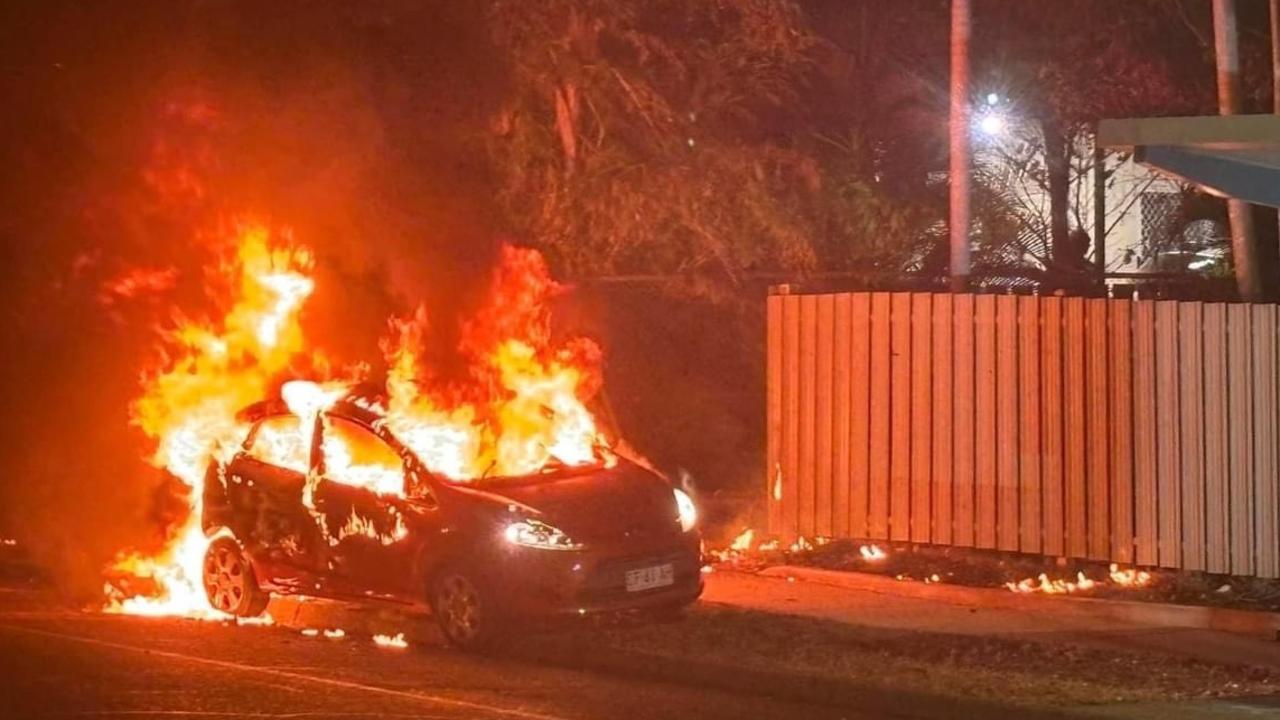 NT Police investigate a car fire in Woodroffe, Palmerston.