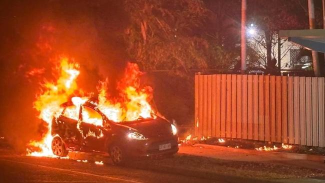 NT Police investigate a car fire in Woodroffe, Palmerston.