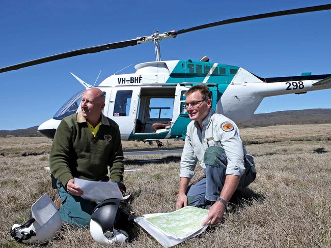 Sunday Telegraph ONLY; Robert Gibbs and Tony Stubbs from National Parks. Snowy Mountains National Park Brumbies , wild horses. Pic Stephen Cooper
