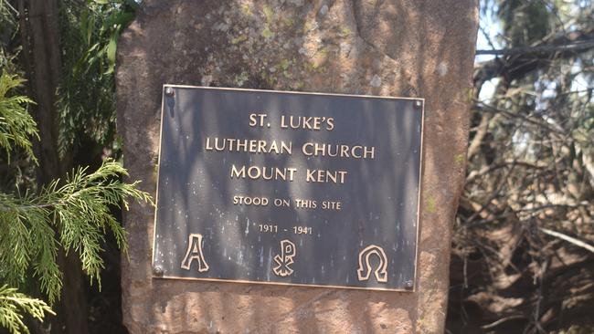 The headstone marking the spot of the old Lutheran church that once stood on the Mengels' property.