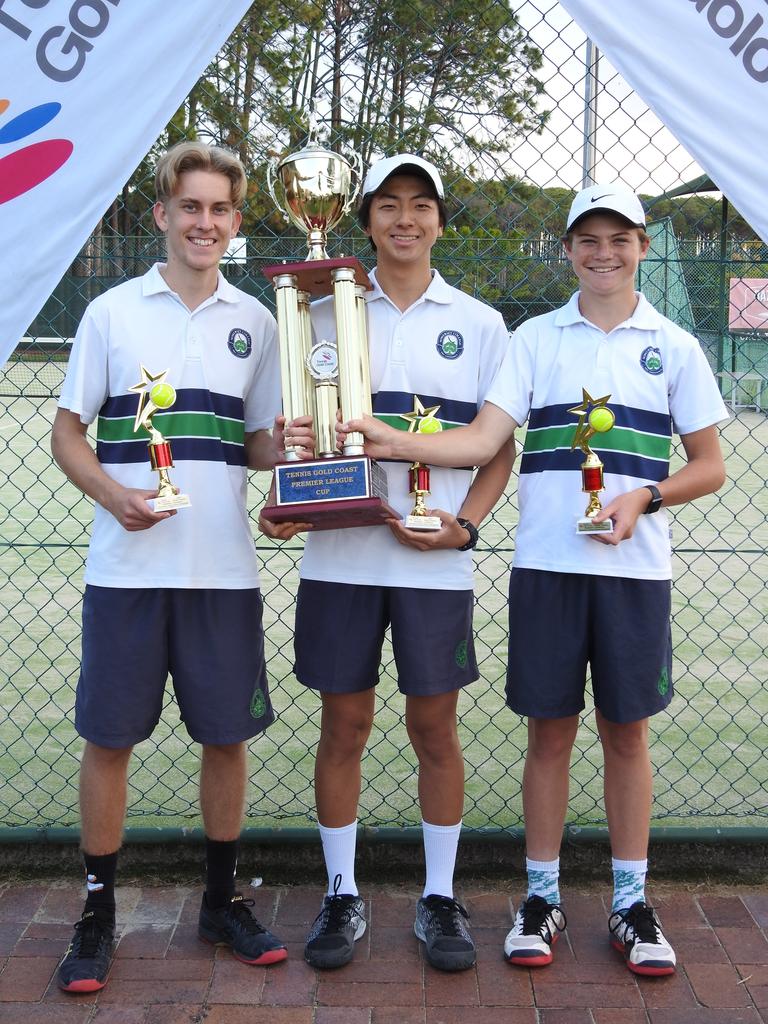 Tennis Gold Coast winners (from left to right): Marcus Ibsen, Maito Yamaguchi, Jack Newman. Pic: Supplied.