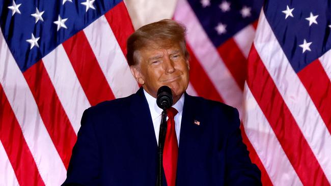 Former US President Donald Trump speaks at the Mar-a-Lago Club. (Photo by ALON SKUY / AFP)