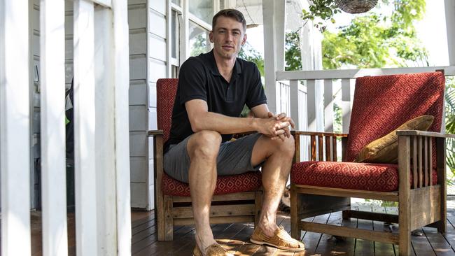 John Millman at home on his parents’ deck. Picture: Mark Cranitch.