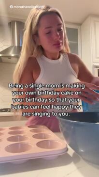 Single mum cries over making her own cake