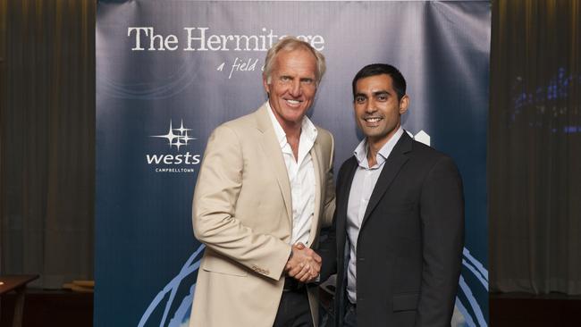 Golfer Greg Norman with Sekisui House project director Craig D’Costa. Mr Norman and Sekisui will build the first Norman Estates residences in southwest Sydney: an exclusive $300m residential community in Gledswood Hills.