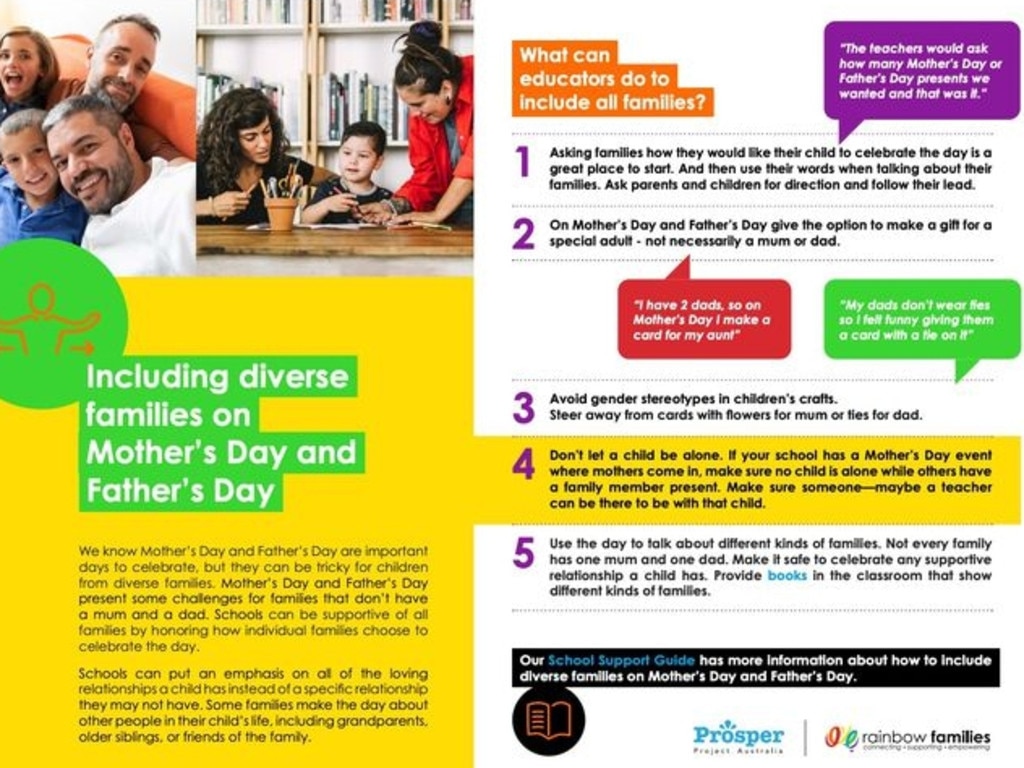 Official advice from Early Childhood Australia about handling Mother’s Day. Picture: Facebook