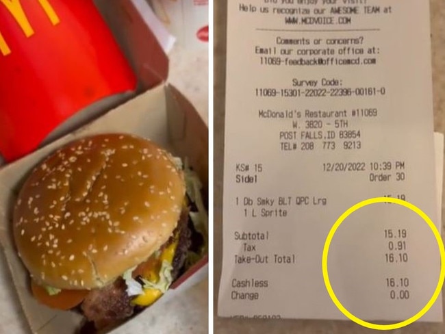 ‘Crazy’: Macca’s receipt angers. Picture: TikTok